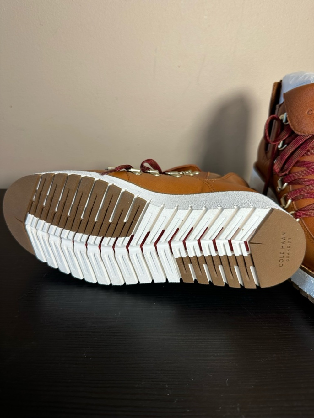 Cole Haan Cognac Leather Wedge Hiker Boots with Burgundy Laces Women’s US 5.5 - Picture 7 of 9